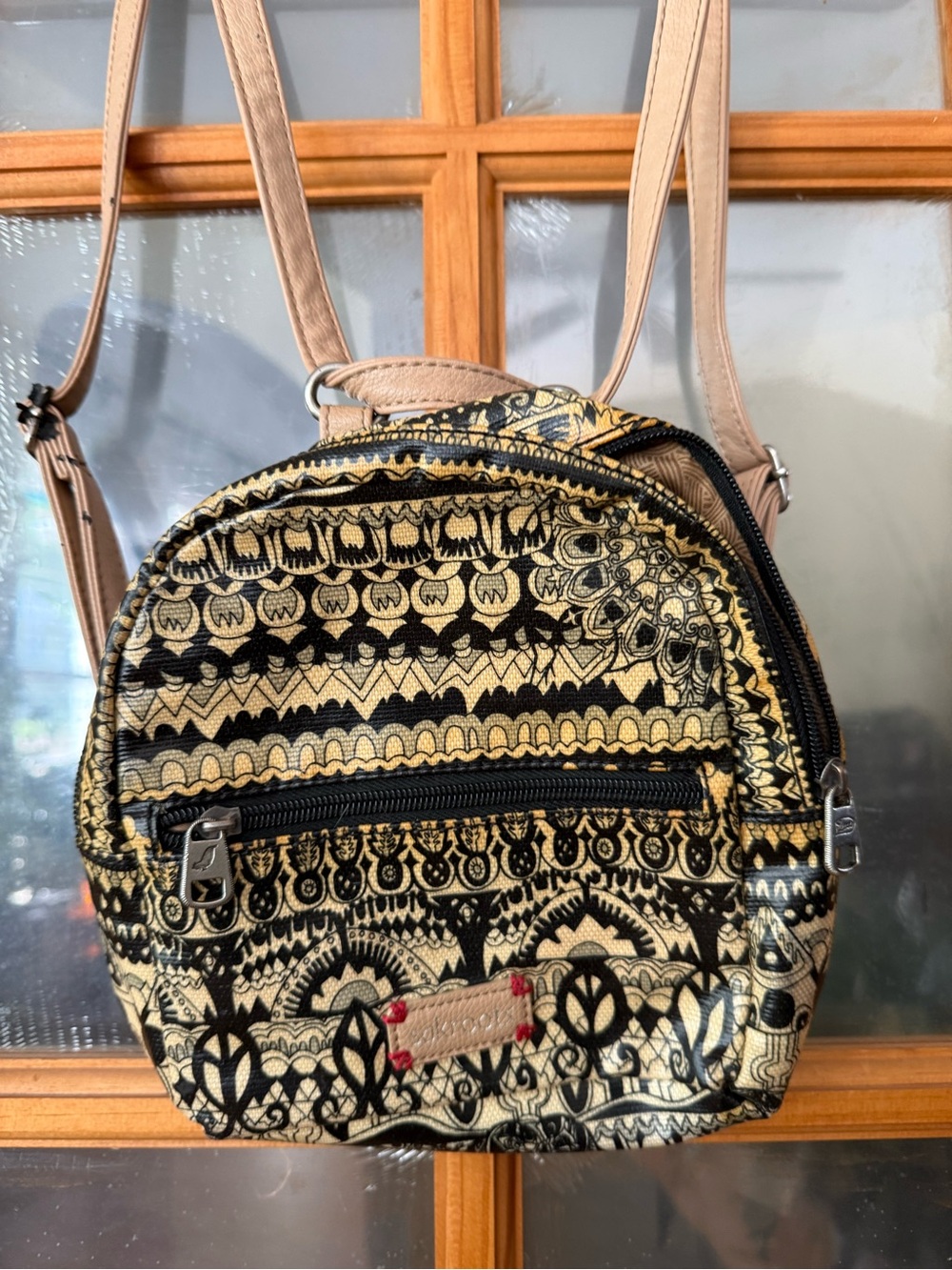 Sakroots Black and Cream Patterned Mini Backpack